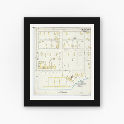 Old map wall art mockup — black gallery frame with white mat — Sanborn Fire Insurance Map from Frankfort, Benzie County, Michigan (1893), Sheet #0003