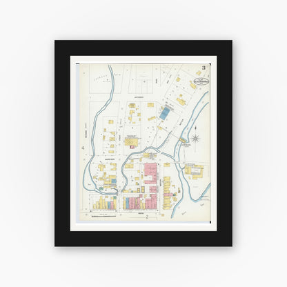 Old map wall art mockup — black gallery frame with white mat — Sanborn Fire Insurance Map from Black River Falls, Jackson County, Wisconsin (1902), Sheet #0003