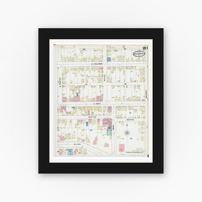 Old map wall art mockup — black gallery frame with white mat — Sanborn Fire Insurance Map from Springfield, Clark County, Ohio (1891), Sheet #0020
