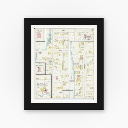 Old map wall art mockup — black gallery frame with white mat — Sanborn Fire Insurance Map from Beaver Dam, Dodge County, Wisconsin (1897), Sheet #0006