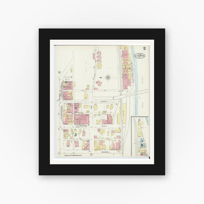 Old map wall art mockup — black gallery frame with white mat — Sanborn Fire Insurance Map from East Liverpool, Columbiana County, Ohio (1897), Sheet #0002