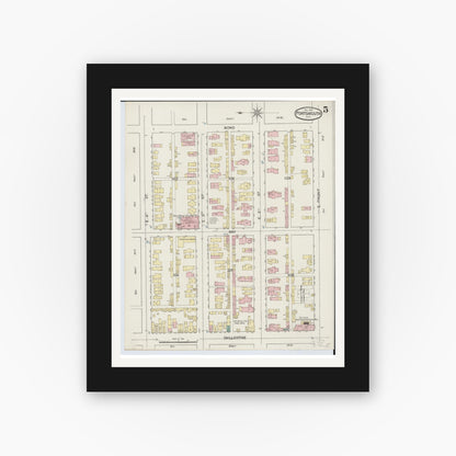 Old map wall art mockup — black gallery frame with white mat — Sanborn Fire Insurance Map from Portsmouth, Scioto County, Ohio (1887), Sheet #0005