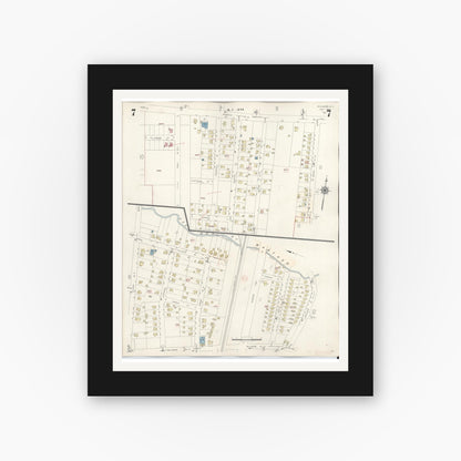 Old map wall art mockup — black gallery frame with white mat — Sanborn Fire Insurance Map from Bellmore, Nassau County, New York (1945), Sheet #0007