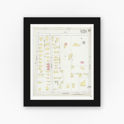 Old map wall art mockup — black gallery frame with white mat — Sanborn Fire Insurance Map from Pittsfield, Berkshire County, Massachusetts (1895), Sheet #0013