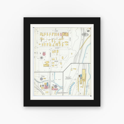 Old map wall art mockup — black gallery frame with white mat — Sanborn Fire Insurance Map from Marquette, Marquette County, Michigan (1904), Sheet #0013