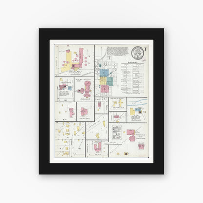 Old map wall art mockup — black gallery frame with white mat — Sanborn Fire Insurance Map from Fulton, Callaway County, Missouri (1902) - Complete Map Set