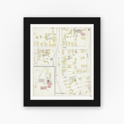 Old map wall art mockup — black gallery frame with white mat — Sanborn Fire Insurance Map from Warren, Warren County, Pennsylvania (1892), Sheet #0005