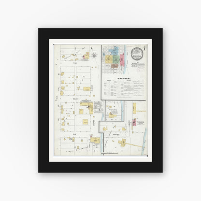 Old map wall art mockup — black gallery frame with white mat — Sanborn Fire Insurance Map from Chillicothe, Peoria County, Illinois (1899) - Complete Map Set