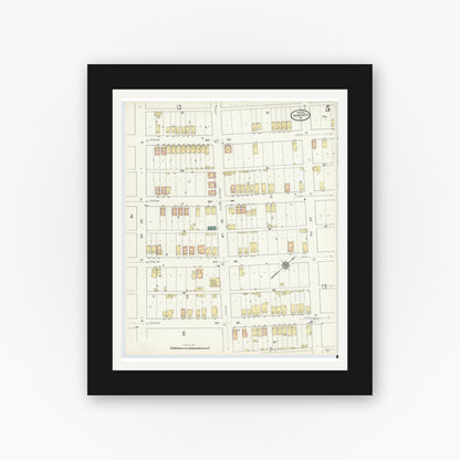 Old map wall art mockup — black gallery frame with white mat — Sanborn Fire Insurance Map from Juniata, Blair County, Pennsylvania (1910), Sheet #0005