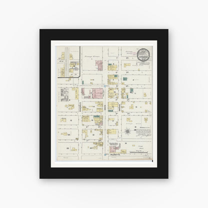 Old map wall art mockup — black gallery frame with white mat — Sanborn Fire Insurance Map from Leesburg, Lake County, Florida (1890), Sheet #0001