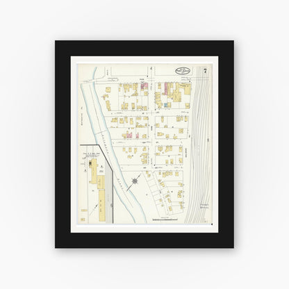 Old map wall art mockup — black gallery frame with white mat — Sanborn Fire Insurance Map from Port Jervis, Orange County, New York (1912), Sheet #0007
