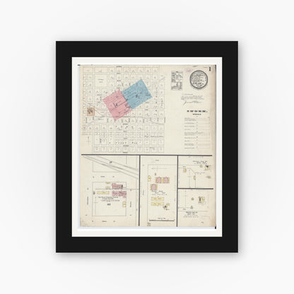 Old map wall art mockup — black gallery frame with white mat — Sanborn Fire Insurance Map from Galva, Henry County, Illinois (1888) - Complete Map Set