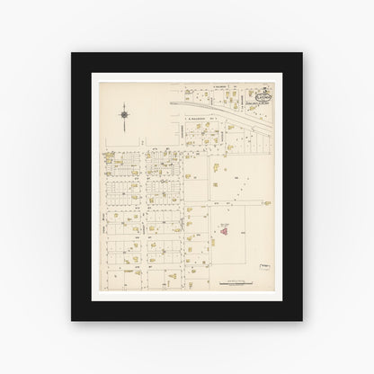 Old map wall art mockup — black gallery frame with white mat — Sanborn Fire Insurance Map from Flatonia, Fayette County, Texas (1922), Sheet #0005
