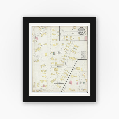 Old map wall art mockup — black gallery frame with white mat — Sanborn Fire Insurance Map from Groton, Middlesex County, Massachusetts (1896), Sheet #0001