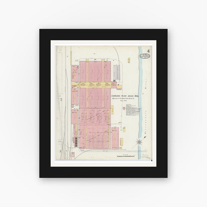 Old map wall art mockup — black gallery frame with white mat — Sanborn Fire Insurance Map from Charleroi, Washington County, Pennsylvania (1897), Sheet #0004