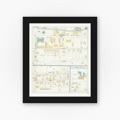 Old map wall art mockup — black gallery frame with white mat — Sanborn Fire Insurance Map from Saint Augustine, Saint John's County, Florida (1904), Sheet #0006
