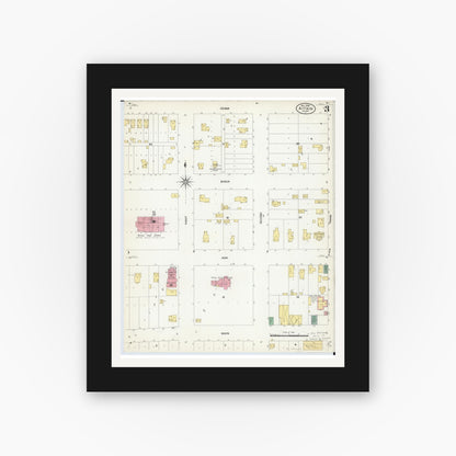 Old map wall art mockup — black gallery frame with white mat — Sanborn Fire Insurance Map from Aitkin, Aitkin County, Minnesota (1908), Sheet #0003