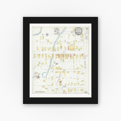 Old map wall art mockup — black gallery frame with white mat — Sanborn Fire Insurance Map from Wolcottville, Noble And LaGrange Counties, Indiana (1901), Sheet #0001
