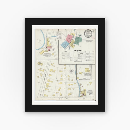 Old map wall art mockup — black gallery frame with white mat — Sanborn Fire Insurance Map from Holliston, Middlesex County, Massachusetts (1894), Sheet #0001