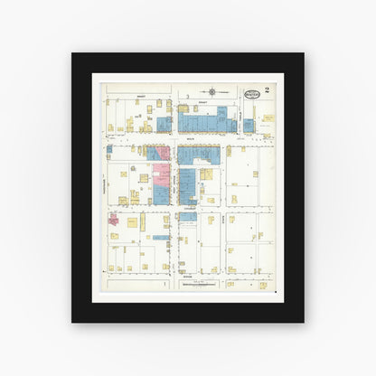 Old map wall art mockup — black gallery frame with white mat — Sanborn Fire Insurance Map from Winters, Runnels County, Texas (1917), Sheet #0002