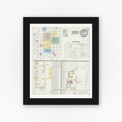 Old map wall art mockup — black gallery frame with white mat — Sanborn Fire Insurance Map from Salisbury, Rowan County, North Carolina (1896) - Complete Map Set