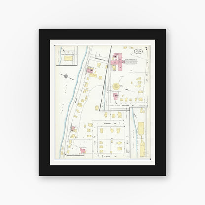 Old map wall art mockup — black gallery frame with white mat — Sanborn Fire Insurance Map from Dixon, Lee County, Illinois (1910), Sheet #0007