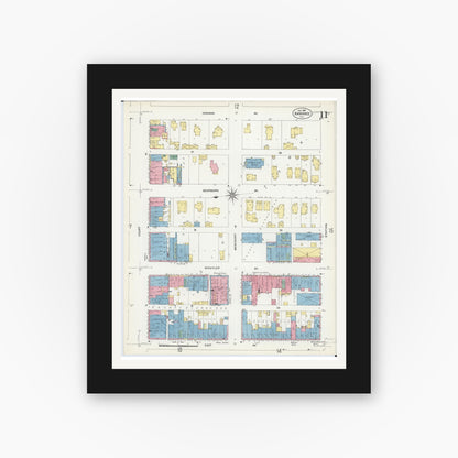 Old map wall art mockup — black gallery frame with white mat — Sanborn Fire Insurance Map from Kankakee, Kankakee County, Illinois (1907), Sheet #0011