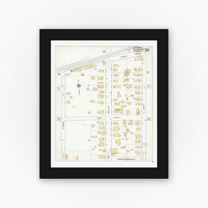Old map wall art mockup — black gallery frame with white mat — Sanborn Fire Insurance Map from Endicott, Broome County, New York (1918), Sheet #0020