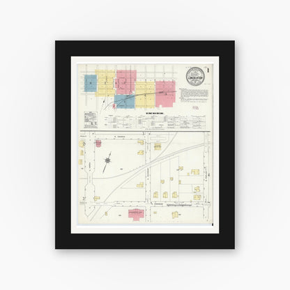 Old map wall art mockup — black gallery frame with white mat — Sanborn Fire Insurance Map from Lincolnton, Lincoln County, North Carolina (1911) - Complete Map Set