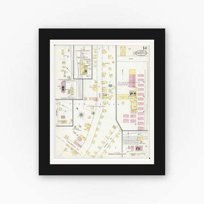 Old map wall art mockup — black gallery frame with white mat — Sanborn Fire Insurance Map from Edwardsville, Madison County, Illinois (1909), Sheet #0014