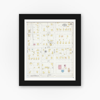 Old map wall art mockup — black gallery frame with white mat — Sanborn Fire Insurance Map from Viroqua, Vernon County, Wisconsin (1905), Sheet #0002