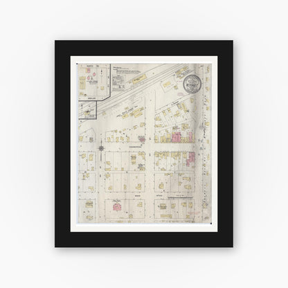 Old map wall art mockup — black gallery frame with white mat — Sanborn Fire Insurance Map from Neponset, Bureau County, Illinois (1910), Sheet #0001