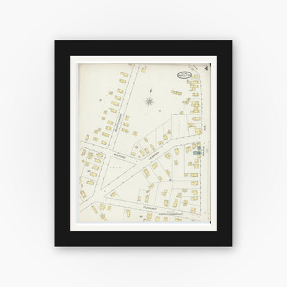 Old map wall art mockup — black gallery frame with white mat — Sanborn Fire Insurance Map from Hamilton, Madison County, New York (1893), Sheet #0004