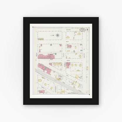 Old map wall art mockup — black gallery frame with white mat — Sanborn Fire Insurance Map from Chenoa, McLean County, Illinois (1894), Sheet #0003