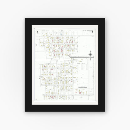 Old map wall art mockup — black gallery frame with white mat — Sanborn Fire Insurance Map from North Canton, Stark County, Ohio (1948), Sheet #0007