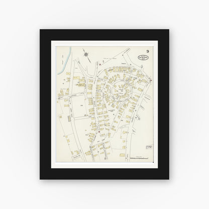 Old map wall art mockup — black gallery frame with white mat — Sanborn Fire Insurance Map from Oak Bluffs, Dukes County, Massachusetts (1914), Sheet #0009