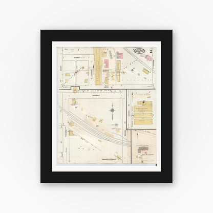 Old map wall art mockup — black gallery frame with white mat — Sanborn Fire Insurance Map from Crown Point, Lake County, Indiana (1948), Sheet #0002