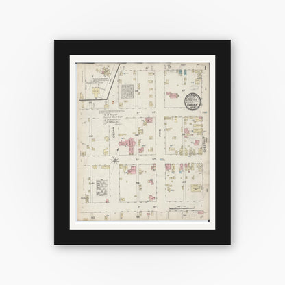 Old map wall art mockup — black gallery frame with white mat — Sanborn Fire Insurance Map from Chaska, Carver County, Minnesota (1885), Sheet #0001