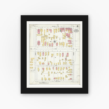 Old map wall art mockup — black gallery frame with white mat — Sanborn Fire Insurance Map from Lyons, Wayne County, New York (1904), Sheet #0008