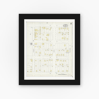 Old map wall art mockup — black gallery frame with white mat — Sanborn Fire Insurance Map from Morris, Stevens County, Minnesota (1896), Sheet #0002