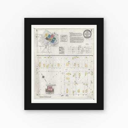 Old map wall art mockup — black gallery frame with white mat — Sanborn Fire Insurance Map from Deshler, Henry County, Ohio (1923), Sheet #0001
