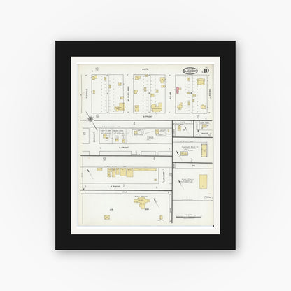 Old map wall art mockup — black gallery frame with white mat — Sanborn Fire Insurance Map from Clarendon, Donley County, Texas (1921), Sheet #0010