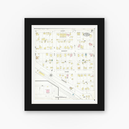 Old map wall art mockup — black gallery frame with white mat — Sanborn Fire Insurance Map from Fort Dodge, Webster County, Iowa (1892), Sheet #0007