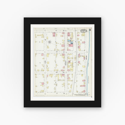 Old map wall art mockup — black gallery frame with white mat — Sanborn Fire Insurance Map from Freeport, Armstrong County, Pennsylvania (1891), Sheet #0002