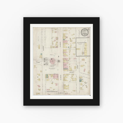 Old map wall art mockup — black gallery frame with white mat — Sanborn Fire Insurance Map from Crown Point, Lake County, Indiana (1886) - Complete Map Set