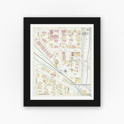 Old map wall art mockup — black gallery frame with white mat — Sanborn Fire Insurance Map from Logansport, Cass County, Indiana (1906), Sheet #0002