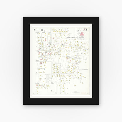 Old map wall art mockup — black gallery frame with white mat — Sanborn Fire Insurance Map from Perryville, Perry County, Missouri (1938), Sheet #0003