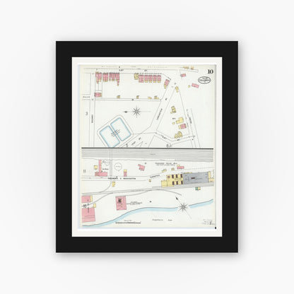 Old map wall art mockup — black gallery frame with white mat — Sanborn Fire Insurance Map from Columbia, Lancaster County, Pennsylvania (1899), Sheet #0010