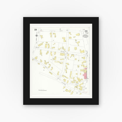 Old map wall art mockup — black gallery frame with white mat — Sanborn Fire Insurance Map from Athol, Worcester County, Massachusetts (1936), Sheet #0019