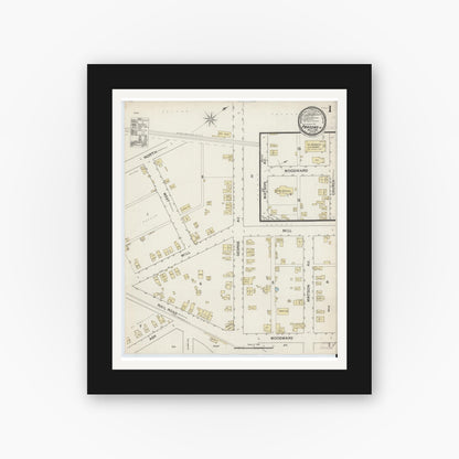 Old map wall art mockup — black gallery frame with white mat — Sanborn Fire Insurance Map from Parsons, Luzerne County, Pennsylvania (1888) - Complete Map Set